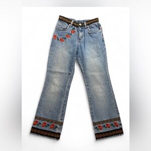 Fiorucci Light Blue Flare Jeans with Red Embroidery